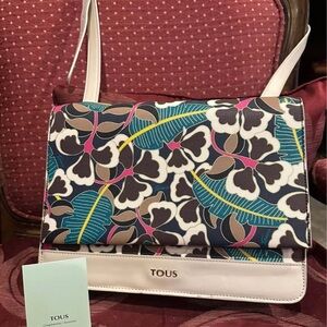 Tous Floral Shoulder Bag in White, Blue, Yellow and Pink